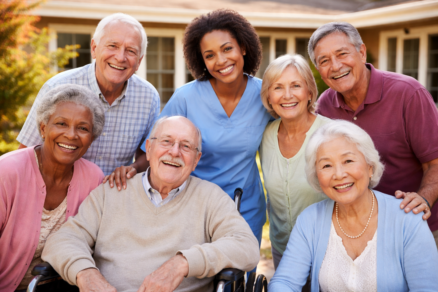 Smiles in the garden caregivers and seniors